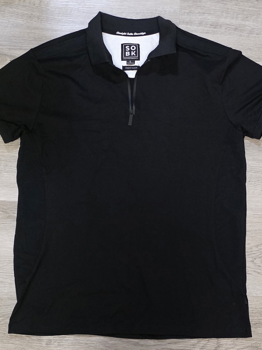 SO.BK Men's Black Short-Sleeve Zip Polo